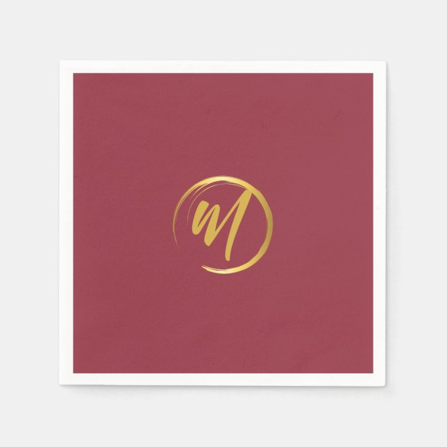 Burgundy and Gold Monogram Serviette (Vorderseite)