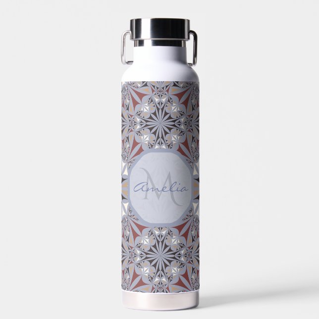 Burgundy and Grey Elegant Pattern Personalised Trinkflasche (Vorne)