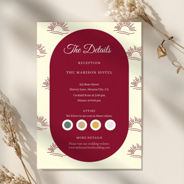 Burgundy and Ivory Arch  Wedding Details Card Begleitkarte (filipino wedding details card, wedding insert card, burgundy wedding details, catholic wedding inser)
