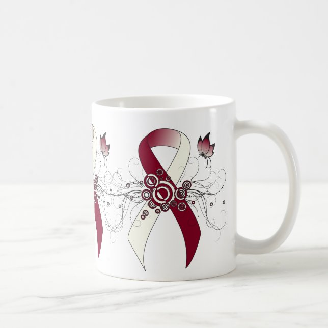 Burgundy and Ivory Ribbon with Butterfly Coffee Mu Kaffeetasse (Rechts)