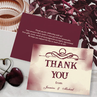 Burgundy and Ivory Vintage Minimalist Wedding Dankeskarte