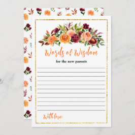 Burgundy and Orange Baby Shower Words Of Wisdom Einladung