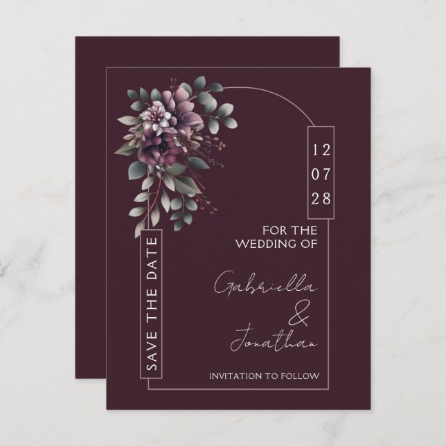 Burgundy and Sage Arch Save the Date | Invitation Einladung (Vorne/Hinten)