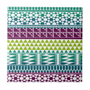 Burgundy Aqua Geometric Aztec Tribal Print Pattern Fliese