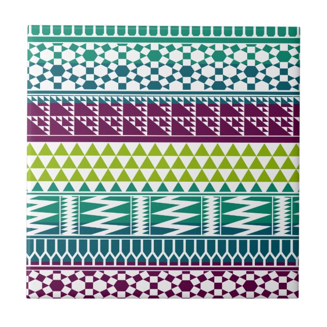 Burgundy Aqua Geometric Aztec Tribal Print Pattern Fliese (Vorderseite)