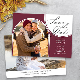 Burgundy Arched Foto Wedding Calligraphy Save The Date