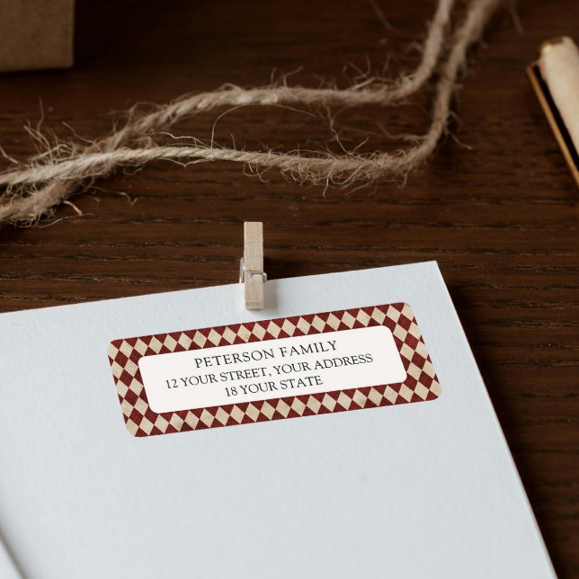 Burgundy Argyle Christmas Return Address Label (Von Creator hochgeladen)