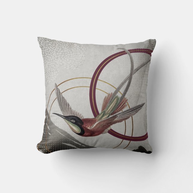 Burgundy Artistic Hummingbird Kissen (Vorderseite)