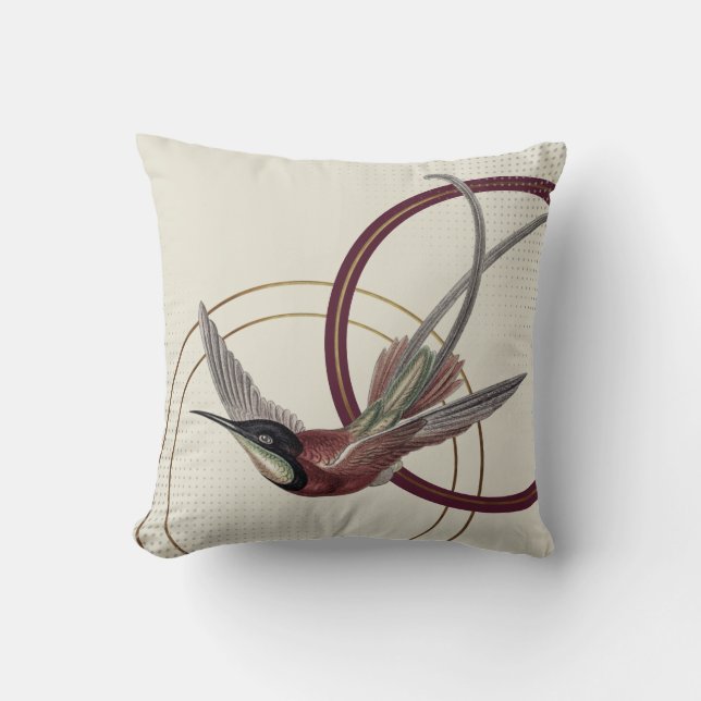 Burgundy Artistic Hummingbird Throw Kissen (Vorderseite)