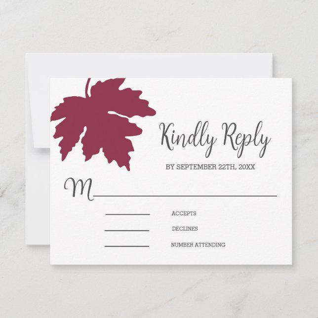 Burgundy Autum Maple Leaf Wedding RSVP Card (Vorderseite)