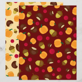 Burgundy Autumn Pumpkin Berries Scrapbook Paper