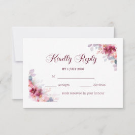 Burgundy Autumn Watercolor Floral Wedding RSVP Karte
