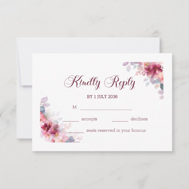 Burgundy Autumn Watercolor Floral Wedding RSVP Karte (Vorderseite)