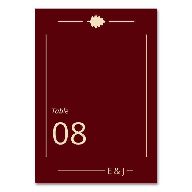 Burgundy Autumn Wedding Tischnummer (Vorderseite)