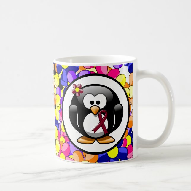 Burgundy Awareness Ribbon Penguin Kaffeetasse (Rechts)