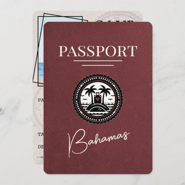 Burgundy Bahamas Passport Save the Date (Vorne/Hinten)