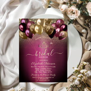 Burgundy Balloons Glitzer Brautparty Einladung
