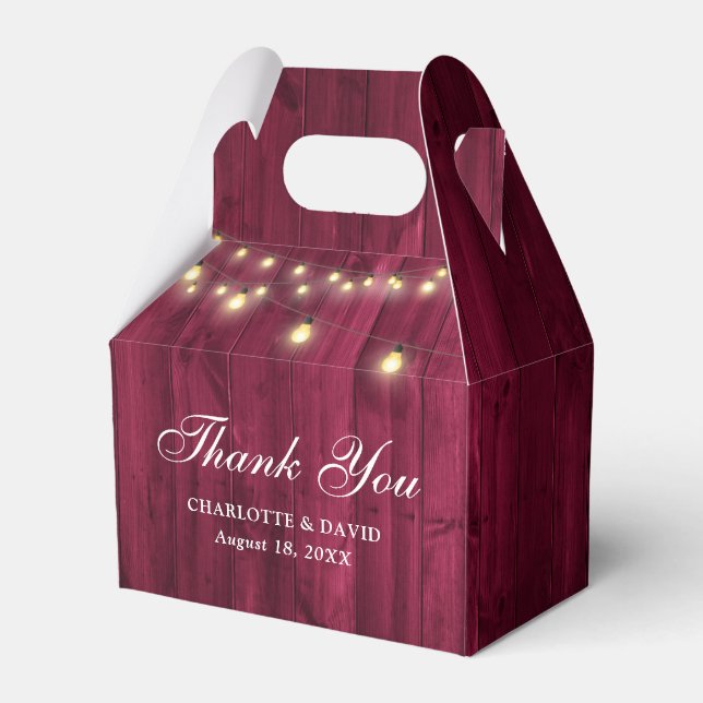 Burgundy Barn Wood String Lights Hochzeit Geschenkschachtel (Vorderseite)