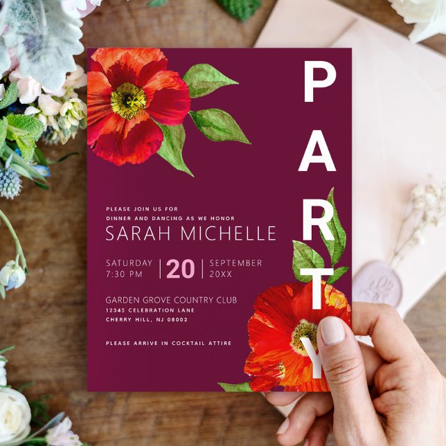 Burgundy Bat Mitzvah Floral Watercolor Bold Modern Begleitkarte (Von Creator hochgeladen)
