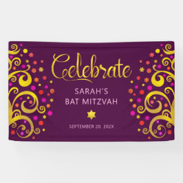 Burgundy Bat Mitzvah Goldene Foil Script Tree of L Banner