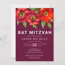 Burgundy Bat Mitzvah Moderne Wasserfarben Einladung