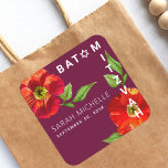 Burgundy Bat Mitzvah Red Floral Watercolor Modern Quadratischer Aufkleber<br><div class="desc">Seien Sie stolz, freuen Sie sich und feiern Sie diesen Meilenstein Ihres Lieblings-Bat Mitzvah! Nutzen Sie diese raffinierte, schicke, atemberaubende, florale Wasserfarbe mit modernem san serif type auf bordeauxroten Hintergrund-Aufkleber, um ihren besonderen Tag zu bereichern. Personalisieren Sie den benutzerdefinierten Text mit ihrem Namen und Datum des Ereignisses. Garantiert, um allen...</div>