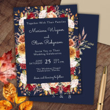 Burgundy Beige Navy Blue Fall Floral Wedding