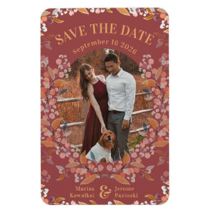 Burgundy Berry Gold Gerahmtes Foto Save the Date Magnet