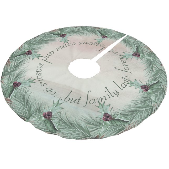 Burgundy Berry Holly Pine Christmas Polyester Weihnachtsbaumdecke (Schrägansicht)