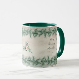 Burgundy Berry Holly Pine Christmas Tasse