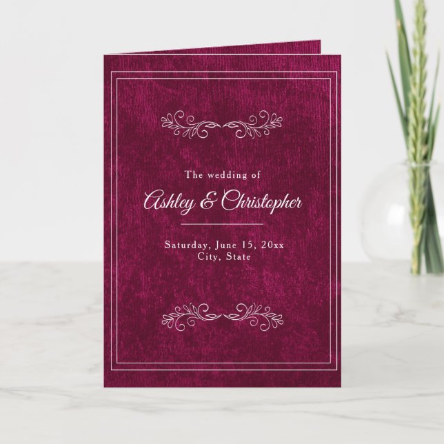 Burgundy Berry Velvet White Folded Wedding Program Programm (Vorderseite)
