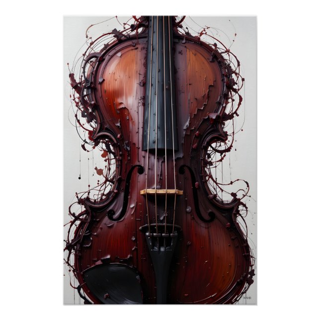 Burgundy Black Abstrakt Violin Poster (Vorderseite)
