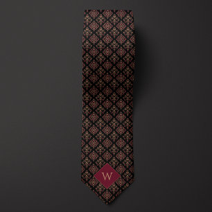 Burgundy & Black Arabesque Monogramm Krawatte