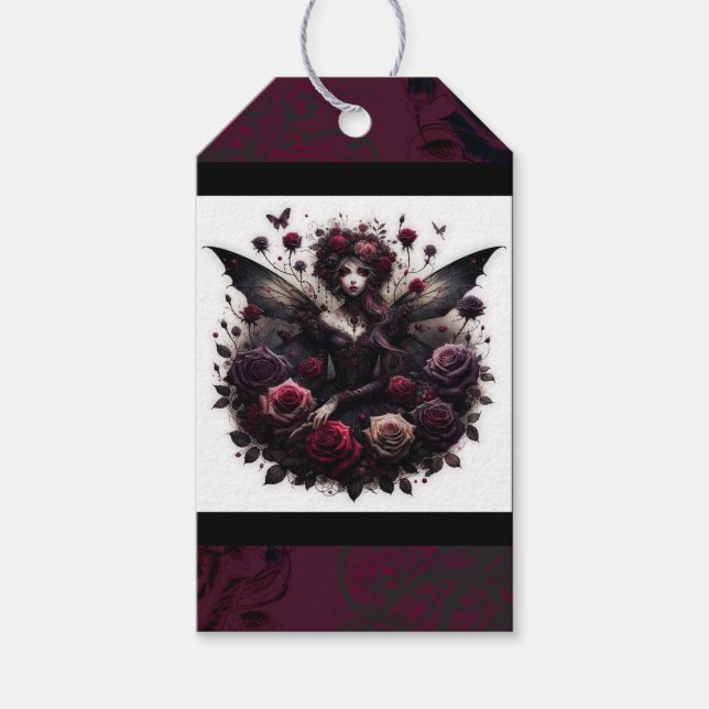 Burgundy & Black Dark Garden Gothic Glam Wedding Geschenkanhänger (Vorderseite)