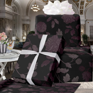 Burgundy Black Floral Ombre Elegant Geschenkpapier