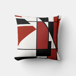 Burgundy Black on White Geometric Abstract Design Kissen