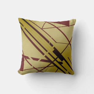 Burgundy Black Shapes Lines on Gold Flows Design Kissen
