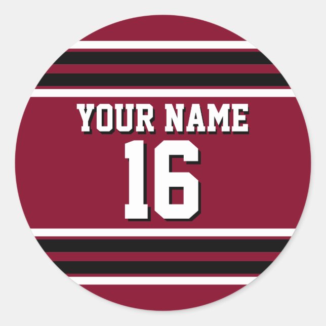 Burgundy Black Wht Team Jersey Name Runder Aufkleber (Vorderseite)