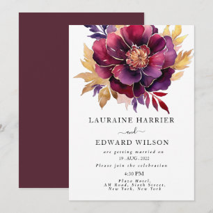 Burgundy Bliss: Elegantes Blumenmuster in Win Einladung