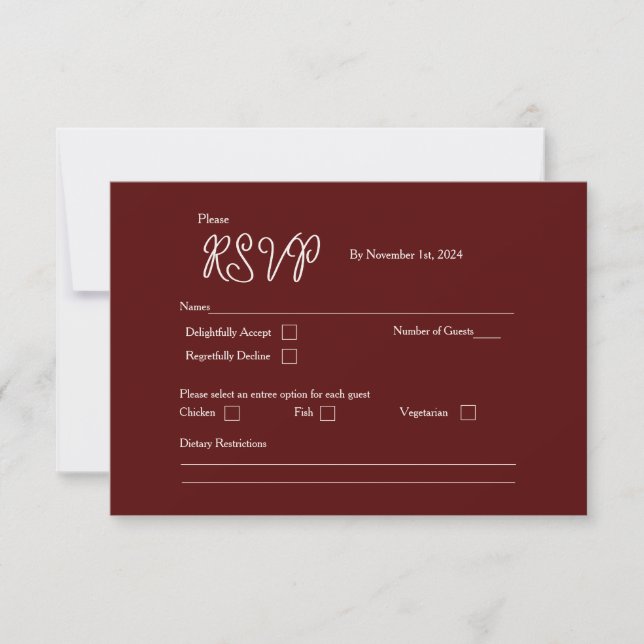 Burgundy Bliss RSVP-Karte Version 1 RSVP Karte (Vorderseite)