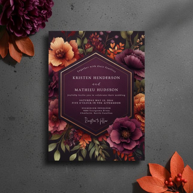 Burgundy Bloom Autumn Wedding Einladung (Von Creator hochgeladen)