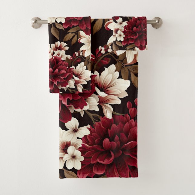 Burgundy Bloom Blume Badhandtuch Set (Insitu)