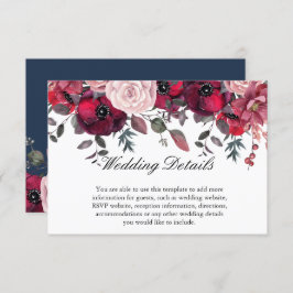 Burgundy Bloom Blush Blue Floral Wedding Begleitkarte