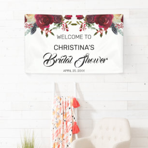 Burgundy Bloom Boho Floral Brautparty Willkommen Banner