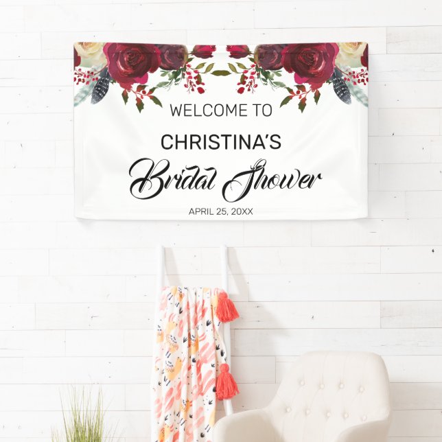 Burgundy Bloom Boho Floral Brautparty Willkommen Banner (Insitu)