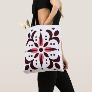 Burgundy Bloom Geometric Tote Bag