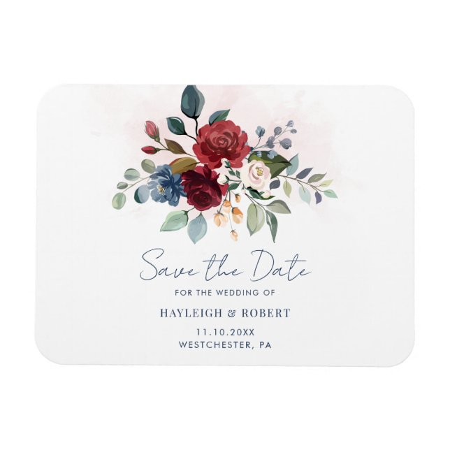 Burgundy Bloom Greenerity Wedding Save the Date Magnet (Horizontal)