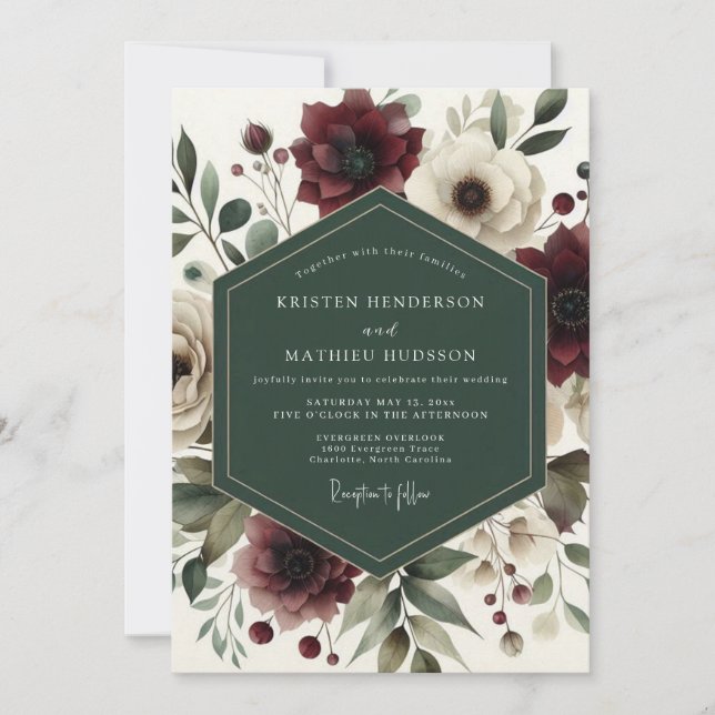 Burgundy Bloom Romance Wedding Einladung (Vorderseite)