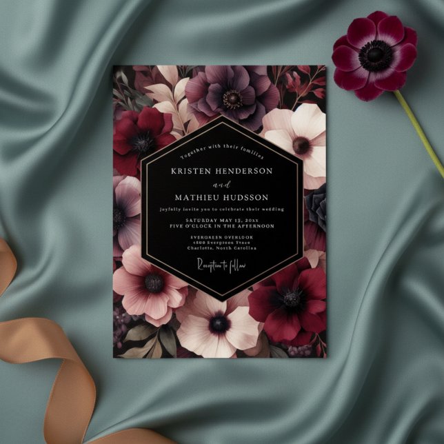 Burgundy Bloom Whimsical Wedding Einladung (Von Creator hochgeladen)