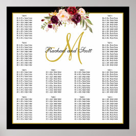 Burgundy Bloral Black Gold Hochzeitstabelle Poster